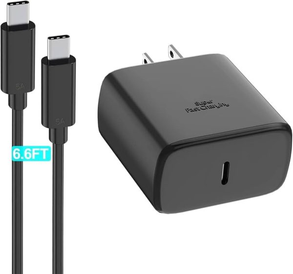 Cargador súper rápido tipo C de 45 W GaN Power USB C, bloque de carga PPS/PD y cable de 6.6 pies para Samsung Galaxy S25 Ultra/S25/S25+/S24 Ultra/S24/S24+/S23 Ultra/S23/S23+/S22/S22 Ultra